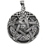 Sterling Silver Moon Pentacle Pentagram Pendant; 1 Inch Diameter