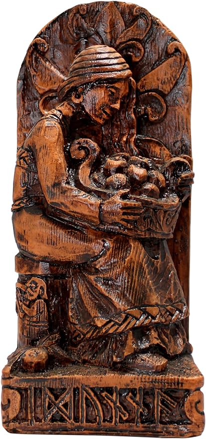 Seated Norse Goddess Idunna Statue Wood Finish