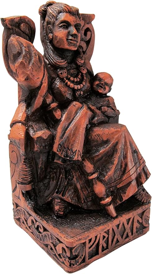 Seated Norse Goddess Frigga Statue Wood Finish