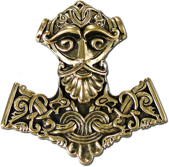 Large Bronze Norse God Thors Hammer Pendant; 1.75 Inches Tall