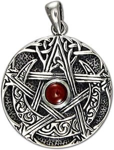 Sterling Silver Moon Goddess Pentacle Pendant with Natural Garnet