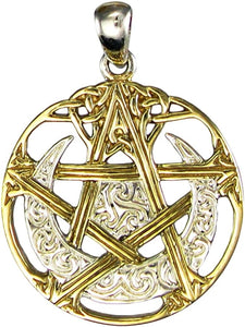 Sterling Silver 14k Gold Plated Cut Out Moon Pentacle Pentagram Pendant