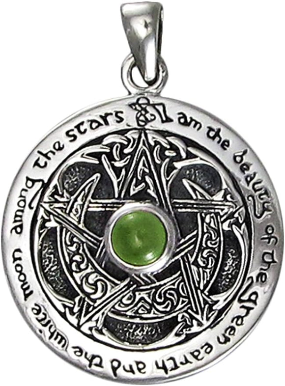 Sterling Silver Moldavite Moon Goddess Pentacle Pendant