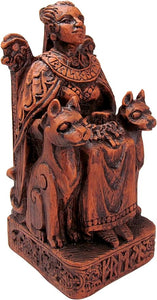 Seated Norse Goddess Freya Statue Wood Finish