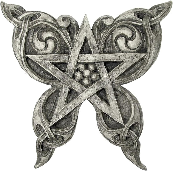 Butterfly Pentacle Wall Plaque Stone Finish