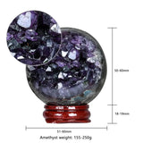 Natural Amethyst Geode Crystal Ball With Wooden Stand Reiki Healing Energy Cave Sphere For Home Decoration Chakra Balancing