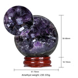 Natural Amethyst Geode Crystal Ball With Wooden Stand Reiki Healing Energy Cave Sphere For Home Decoration Chakra Balancing