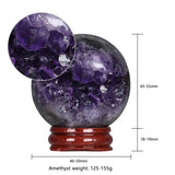 Natural Amethyst Geode Crystal Ball With Wooden Stand Reiki Healing Energy Cave Sphere For Home Decoration Chakra Balancing