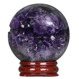 Natural Amethyst Geode Crystal Ball With Wooden Stand Reiki Healing Energy Cave Sphere For Home Decoration Chakra Balancing