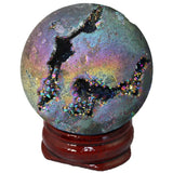 Rainbow Titanium Coated Druzy Geode Sphere Ball,Crystal Quartz Agate Ball,Healing Sculpture Figurine for Easter Day