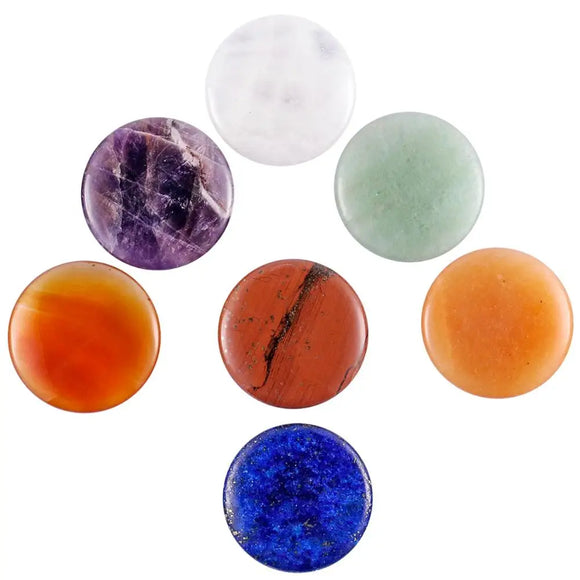 1Set 7 Chakra Stone Set,Polished Flat Worry Stones Palm Pocket Stones Healing Crystal for Reiki Meditation Balancing