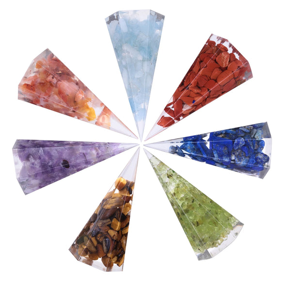 7Pcs/Set 7 Chakra Hexagonal Pyramids Crystal Stone Resin Energy Generator Chakra Blanacing For Yoga Meditaion