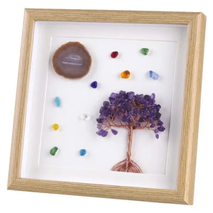 8.7'' Framed Agate Slice Wall Art,Healing Crystal Money Tree Tumbled Stones Picture Frame for Wedding Home Decor