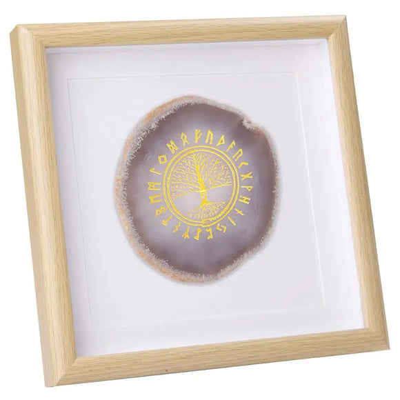 8.7'' Framed Agate Slice Wall Art,Natural Agate Geode Engraved Tree of Life Picture Frame for Home Office Decoration