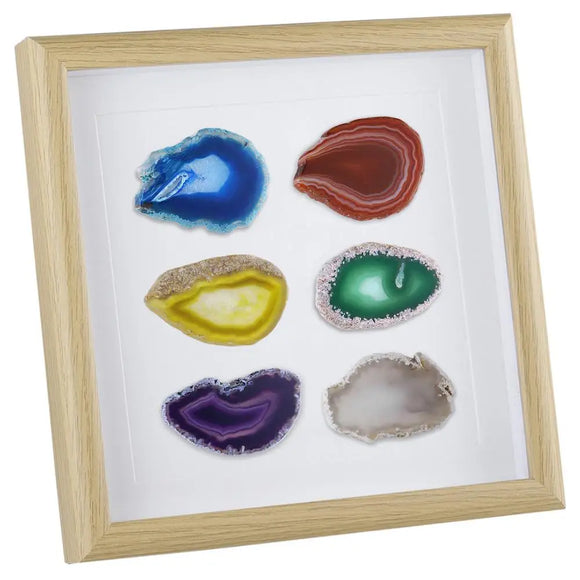 8.7 Inches Framed Agate Slices Wall Art,Dyed Agate Geode Gem Stone Picture Frame for Living Room Bedroom Home Decor