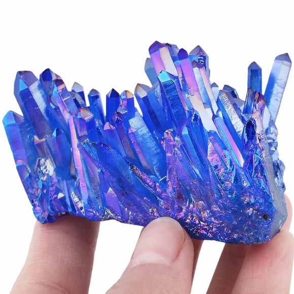 Blue Angel Aura Titanium Coated Natural Crystal Cluster Stone Specimen Figurine