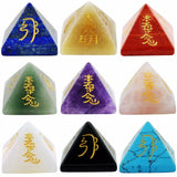 Engraved Usui Reiki Symbol Pyramid Healing Chakra Balancing Meditation Energy Crystal