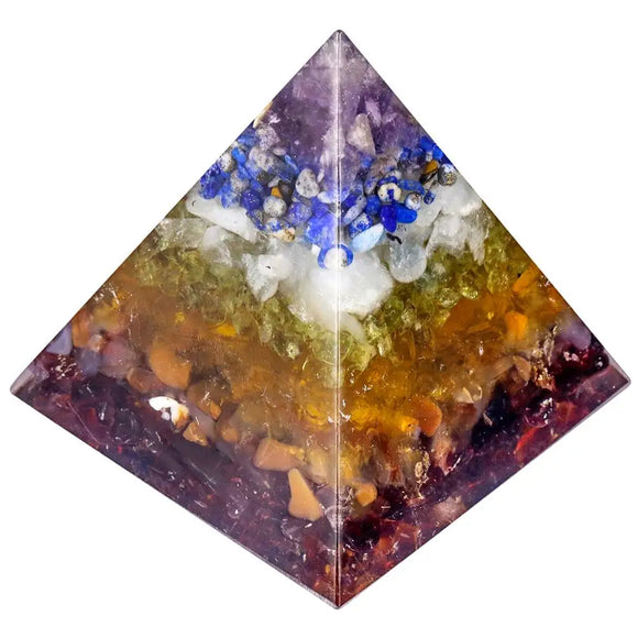 Healing 7 Chakra Orgonite Pyramid,Healing Crystal Point Resin Energy Generator for Reiki Meditation Balancing 1.96