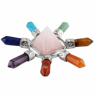 Healing Crystal Stone Pyramid Point 7 Chakra Energy Generator For Yoga Meditation
