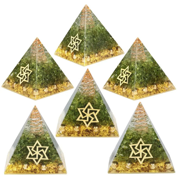 Healing Stone Orgone Pyramid with Gold Color Satellite shield,Orgonite Energy Generator Resin Crystal Jewelry Decor