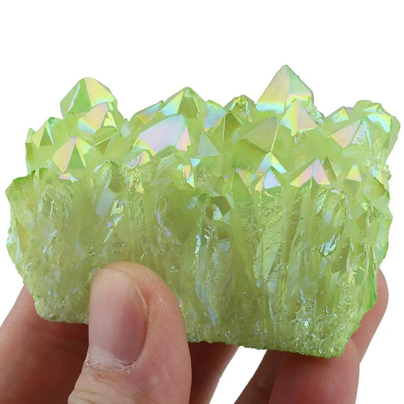 Lemon Green Angel Aura Titanium Coated Natural Crystal Cluster Stone Specimen Figurine