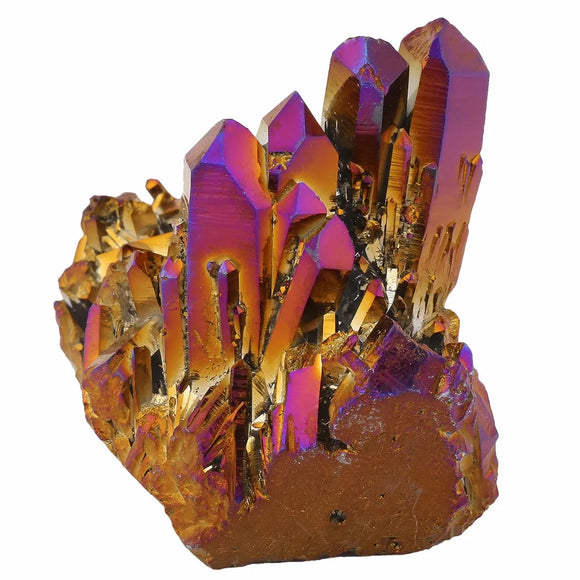 Purple Gold Aura Titanium Coated Natural Crystal Quartz Cluster Drusy Geode Specimen Decor