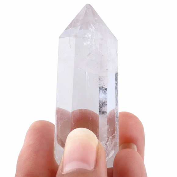 Rock Quartz Self Standing Healing Crystal Point Wand Faceted Prism Wand 1.3