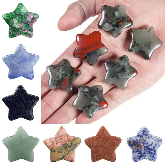 Set of 5 Healing Crystal Star Shape Worry Stones Pocket Stone Hand Carved Ornamant for Home Decor DIY Jewelry Making