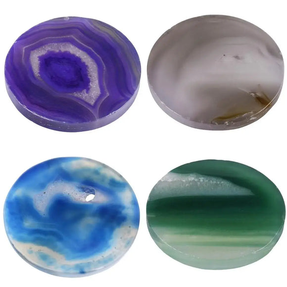 Set of 5 Round Shape Polished Agate Sliced Coasters for Drinks, Reiki Crystal Geode Stone Cup Mats Party Home Decor