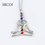 DIY Reiki 7 Crystal Beads Chakra Pendant Yoga Meditation & Angel Shape Quartz Crystal Necklace Healing Point Pendant