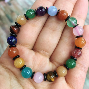 Crystal Healing~1pcs Natural Rainbow Agates Beaded Bracelet Colorful Crystal  Strand Candy Bracelets for Women Fashion As Gift 8-12mm