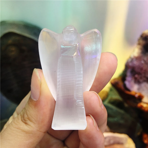 Crystal Healing~1pcs rock selenite cute angel crystal Himalayan white stone cream gem crystal reiki healing