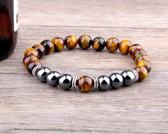 New wild men's 8mm  tiger's eye obsidian hematite elastic bracelet