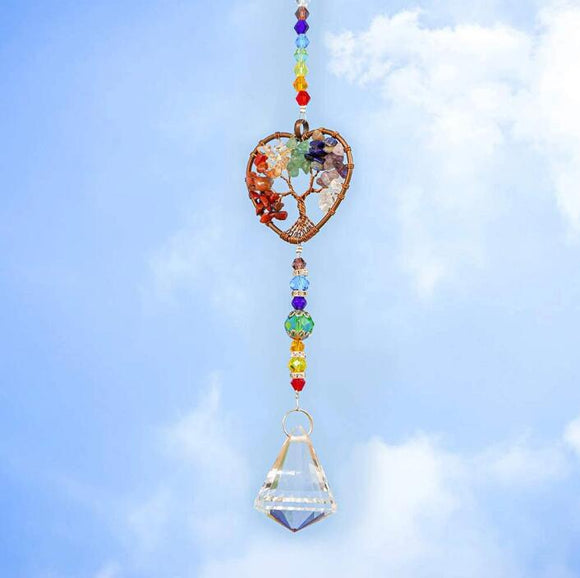 Chakra Healing Natural Stone Tree of Life Suncatcher Window Hanging Ornament Rainbow Maker Collection For Home Garden Decor