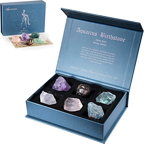 Aquarius Crystal Gift-Zodiac Sign Stones to Complement The Birthstone-Natural Healing Crystals with Horoscope Box Set