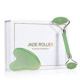 Jade Roller for Face and Gua Sha Scraping Massager Set - 100% Natural Rose Quartz Facial Roller for Eye Neck Skin Anti Aging Healing Slimming Tool（Pink）