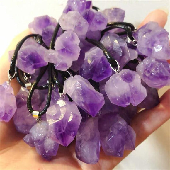 Crystal Healing~5pcs Natural Stone Raw Ore amethyst Jewelry Irregular Pendant Women  Necklace Jewelry Making Holiday gifts