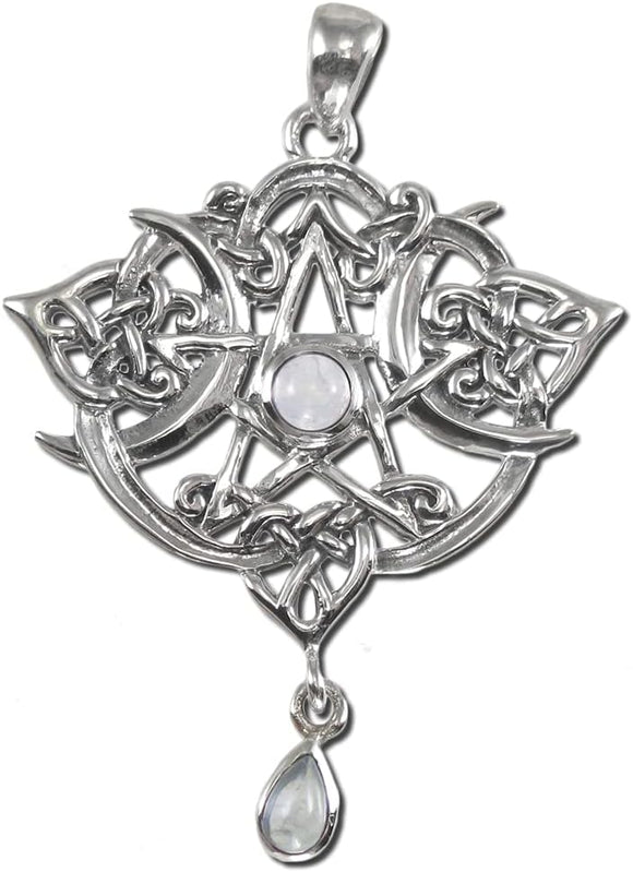 Sterling Silver Heart Pentacle Pendant with Natural Rainbow Moonstone