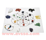 Chakra Crystal Healing Grids Kit Grids Altar Cloth 7 Chakra Tumbled Stones Pendant Clear Quart Reiki Healing Gemstone