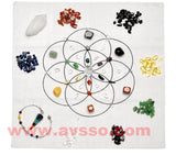 Chakra Crystal Healing Grids Kit Grids Altar Cloth 7 Chakra Tumbled Stones Pendant Clear Quart Reiki Healing Gemstone