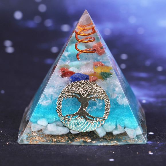 Reiki Pyramid~7 Chakra Crystal Orgone Pyramid Tree Of Life Amazonite Resin Jewelry Decoration Faith Creativity Pyramid Energy Generator