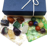 7 Chakras Natural Crystal Mini Spheres and Rough stones Chakela Giftbox Healing Energy Gemstones meditation Ornaments