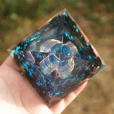 Orgone Pyramid~70mm Orgonite Pyramid Blue Quartz In Copper Energy Circle,Fluorite,Obsidian Crystal Healing Orgone Reiki Meditation