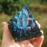 Orgone Pyramid~70mm Orgonite Pyramid Blue Quartz In Copper Energy Circle,Fluorite,Obsidian Crystal Healing Orgone Reiki Meditation