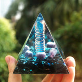 Orgone Pyramid~70mm Orgonite Pyramid Blue Quartz In Copper Energy Circle,Fluorite,Obsidian Crystal Healing Orgone Reiki Meditation