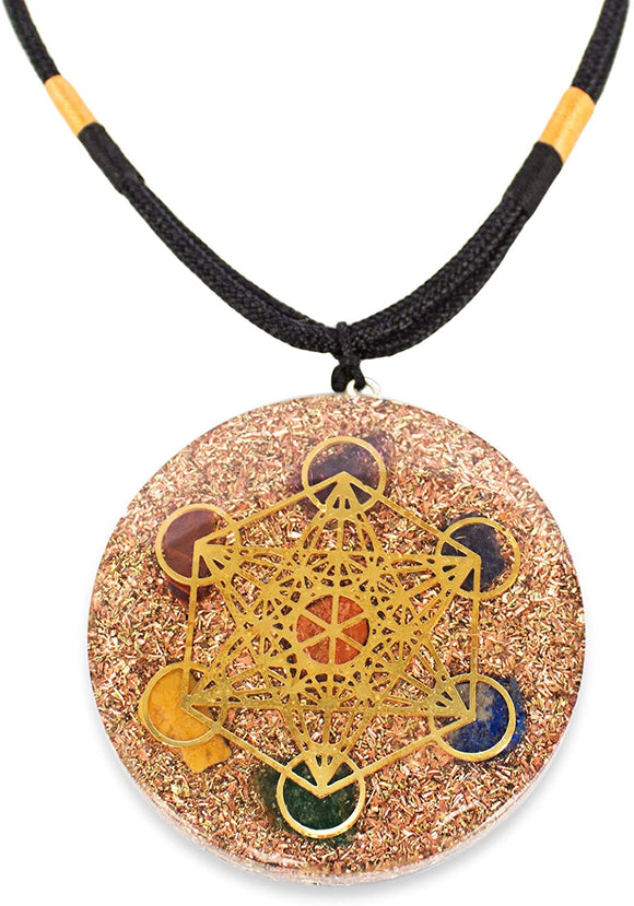 Reversible Metatron Cube Orgonite Mixed Chakra Orgone Pendant OR Key Chain – Revitalization and Relaxation Chi Energy Enhancing Crystal Necklace Tesla Coil (Pendant 2.0