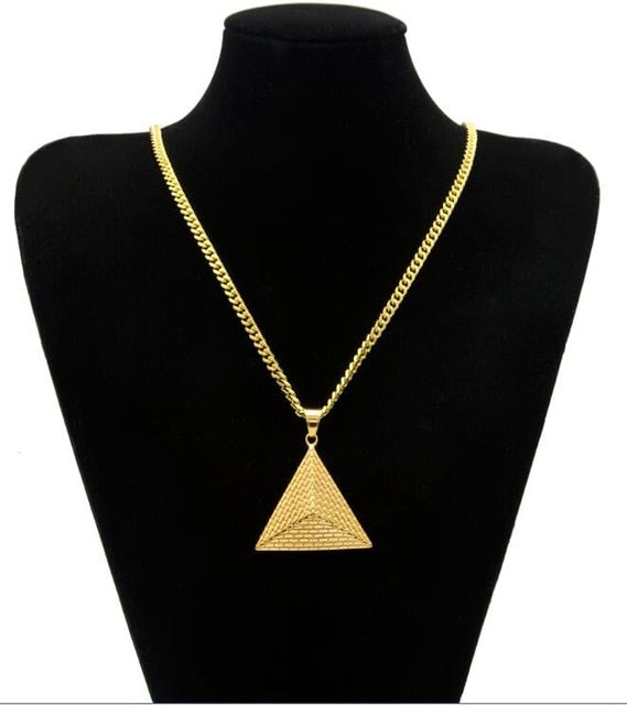 Hip-hop Egypt Jewelry Stainless Steel Pyramid Three-dimensional Inverted Triangle Pendant Women/Men Necklace