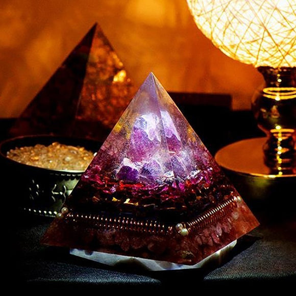 Orgone Pyramid~Orgonite Natural Amethyst Pomegranate Stone Pyramid Improvement Business MineralCrystal Chakra Healing