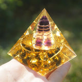 Orgone Pyramid~Amethyst Fluorite Crystal Orgone Pyramid 60mm Energy Healing Handmade Orgonite