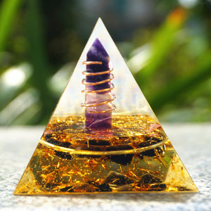 Orgone Pyramid~Amethyst Fluorite Crystal Orgone Pyramid 60mm Energy Healing Handmade Orgonite